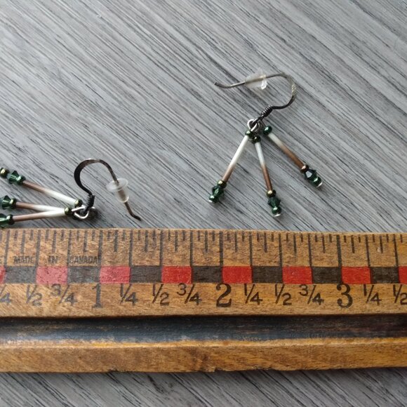 Beaded Quill Earrings 925 Sterling Silver Hooks - Picture 10 of 10